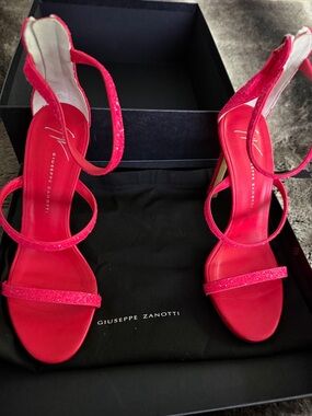 Giuseppe Zanotti Hot Pink Glitter Strappy Heels